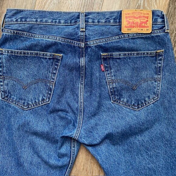 Levi’s 505 Men’s Jeans 34 Blue Straight Leg Classic Fit Cotton Dark wash Denim - Picture 5 of 12